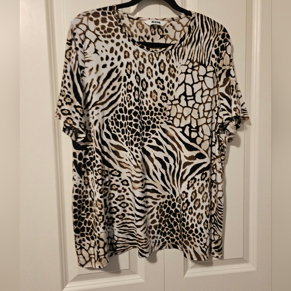 ALIA  Lepard Animal Print Top Short Sleeve SZ XL